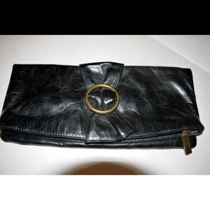 HOBO International Foldover Black Leather Clutch